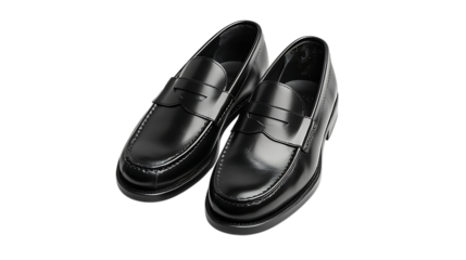 A pair of classic black leather loafer shoes isolated on transparent background, perfect for formal wear and adding a touch of sophistication to any gentlemans wardrobe