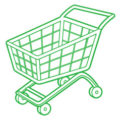 Green shopping cart illustration for online retail
