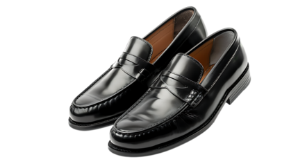A pair of classic brown leather penny loafers isolated on transparent background, perfect for formal wear, business attire, or adding a touch of elegance to any outfit