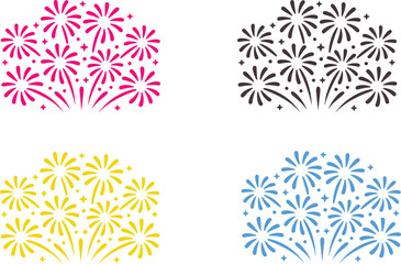 Colorful fireworks bursts in four colors abstract anniversary