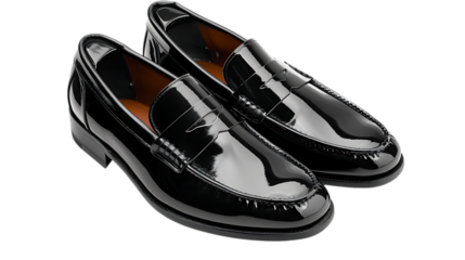 Elegant pair of black penny loafers isolated on transparent background, showcasing classic style and craftsmanship for the discerning gentlemans formal or business attire