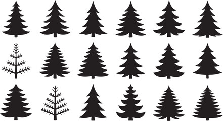Obraz premium Collection of black silhouette christmas trees in various styles