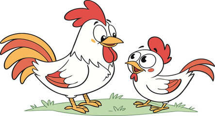 Cock and baby cock illustration vector design, Cock logo and icon design, Chicken vector design