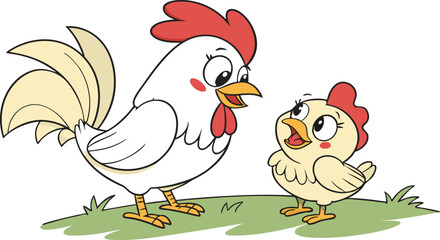 Chicken and baby cock illustration vector design, Cock logo and icon design, Chicken vector design