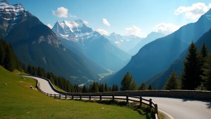 Twilight Glow on Scenic Mountain Road in the Austrian Highlands