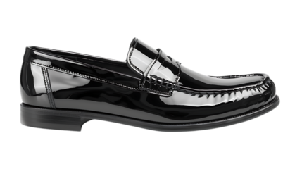 Elegant black patent leather penny loafer isolated on transparent background, a classic and stylish footwear choice for the discerning gentlemans wardrobe