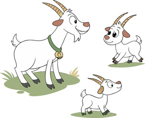 Set of Goat and baby goat illustration vector design, Goat logo and icon design, Goat vector design