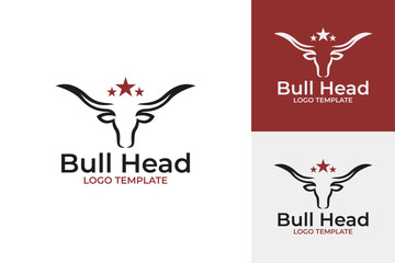 Longhorn bull head logo design template vector illustration