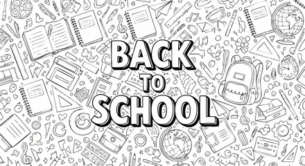 Back to school doodle background illustration features various school supplies. This cheerful design evokes a feeling of excitement and anticipation for the new school year