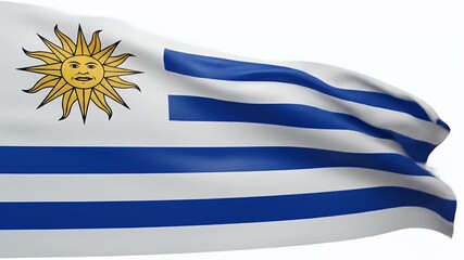 The national flag of Uruguay waving gracefully against a clean background, 4k. - Powered by Adobe