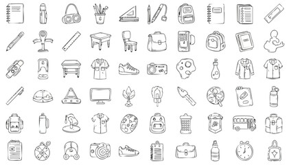 Comprehensive collection of hand-drawn school supplies and education doodles