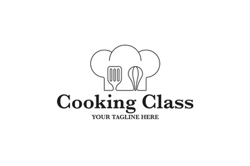 Lineart cooking classes with spatula and whisk logo design template vector illustration