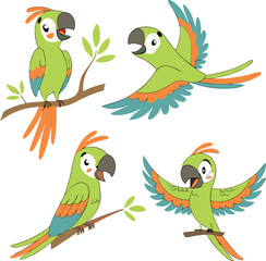 Set of Cartoon Parrot illustration vector design, Parrot logo and icon design, Parrot illustration vector design