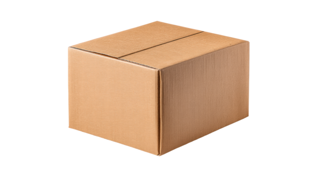 Cardboard box isolated on transparent background with soft shadow and texture