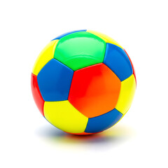Fototapeta premium Colorful soccer ball with a world flag design isolated on a white background, symbolizing a global game