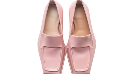 Elegant pair of pink square toe loafers isolated on transparent background, a stylish and modern footwear choice for a chic and feminine look, perfect for any occasion