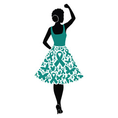 Cervical Cancer Awareness Silhouette Empowered Woman with Teal Ribbon Skirt