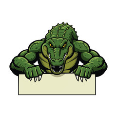 Obraz premium Strong Alligator Mascot Holding a Blank Sign