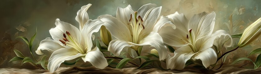 Lily breeze with cushion carpet concept. Elegant white lilies blooming gracefully in soft natural light.