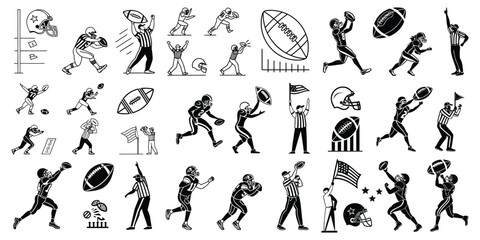 American Football Silhouette Vector Illustration Set Collection of Athletes and Game Elements for Sports Design Projects