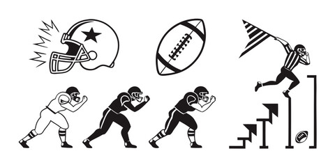 American Football Team and Referee Black and White Vector Graphic Illustration for Sport Themed Designs and Projects