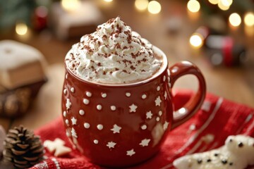 Enjoy a delightful cup of hot chocolate topped with whipped cream, perfect for festive celebrations. This cozy drink is ideal for winter gatherings.