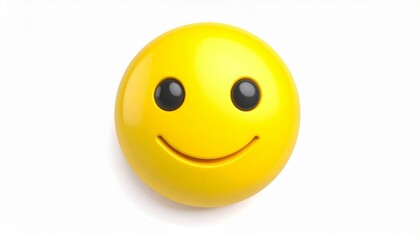 A joyful yellow 3D smiley face icon, a symbol of happiness and fun, smiles cheerfully with a vibrant expression against a clean white background