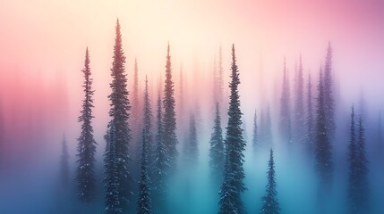 2. Horizon forest silhouette in dark green with a calm pastel background gradient