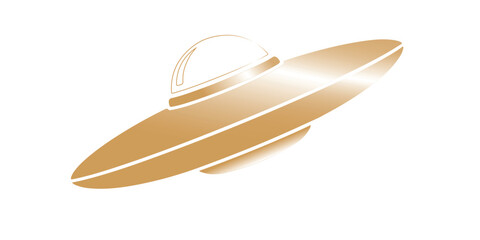 Golden UFO icon with sleek spaceship design on white background. A perfect blend of science, technology, and futuristic symbolic art.