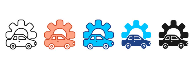 Autonomous Car Icon Set Multiple Style Collection
