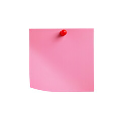 Pink adhesive note pinned with a red thumbtack, message reminder on transparent backdrop