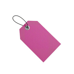 Isolated magenta tag with string, price label, minimal style, retail object against clean space,