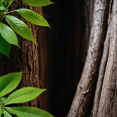 Dense Liana Tangle With Lush Green Leaves and Dark Brown Wood Texture