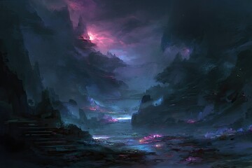 Fototapeta premium Dark, mystical valley; vibrant colors