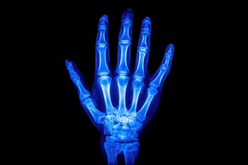 x-default Hand X-Ray: Blue-Toned Radiography Image of Human Hand Bones