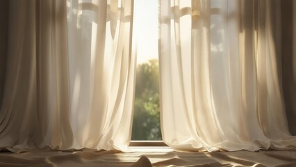Sunlight streams through sheer curtains