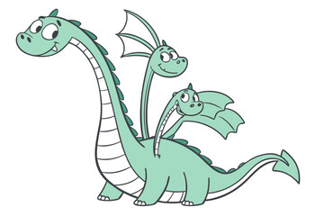 Fototapeta premium Baby hydra cartoon, multiple tiny heads, simple vector style, soft green color, happy face