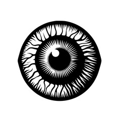 Minimalist Black Silhouette of a Terrific Zombie Eyeball with Veins Halloween Clipart Design