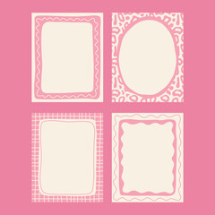 Wavy Pink Invitation Frame Set. Hand drawn romantic rectangle borders with curvy edges. Greeting card poster banner templates with flowing shapes. Vector illustration