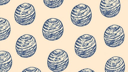 4. Artistic repeat pattern of illustrated sports balls with rough ink-style strokes on a light-toned backdrop