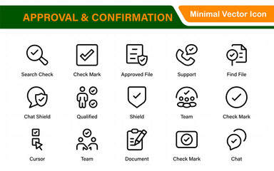 Approval and Confirmation minimal thin line icons. Related accept, certified, agreements, validation, confirmation.