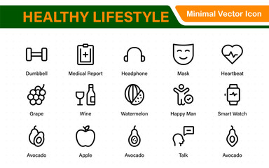 Healthy lifestyle icons in modern thin line style. Perfect for websites, apps, branding, infographics, marketing, templates, user interface and more.