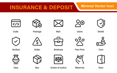 Insurance and deposit- minimal thin line web icon set. Insurance editable stroke symbols collection. Life, Car, House, Care, Money Insurance.