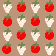 seamless background with strawberries. Kawaii design. 