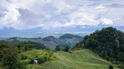 Beautiful mountain landscape at Doi Samer Dao in Nan, Thailand.