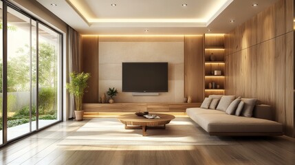 Realistic 3D room wall interior design for display