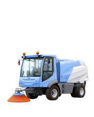 Street Sweeper: A modern street sweeper vehicle, designed for efficient city cleaning, is presented, offering a clean and professional look.