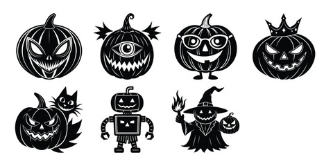 Fantasy Monster Pumpkin Faces Halloween Silhouette Vector Design Pack.