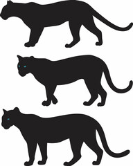 Three black panther silhouettes in a vertical arrangement against a white background illustration created with generated ai
