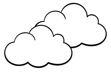 Two simple clouds with black outlines overlapping each other in a white background drawing style created with generated ai